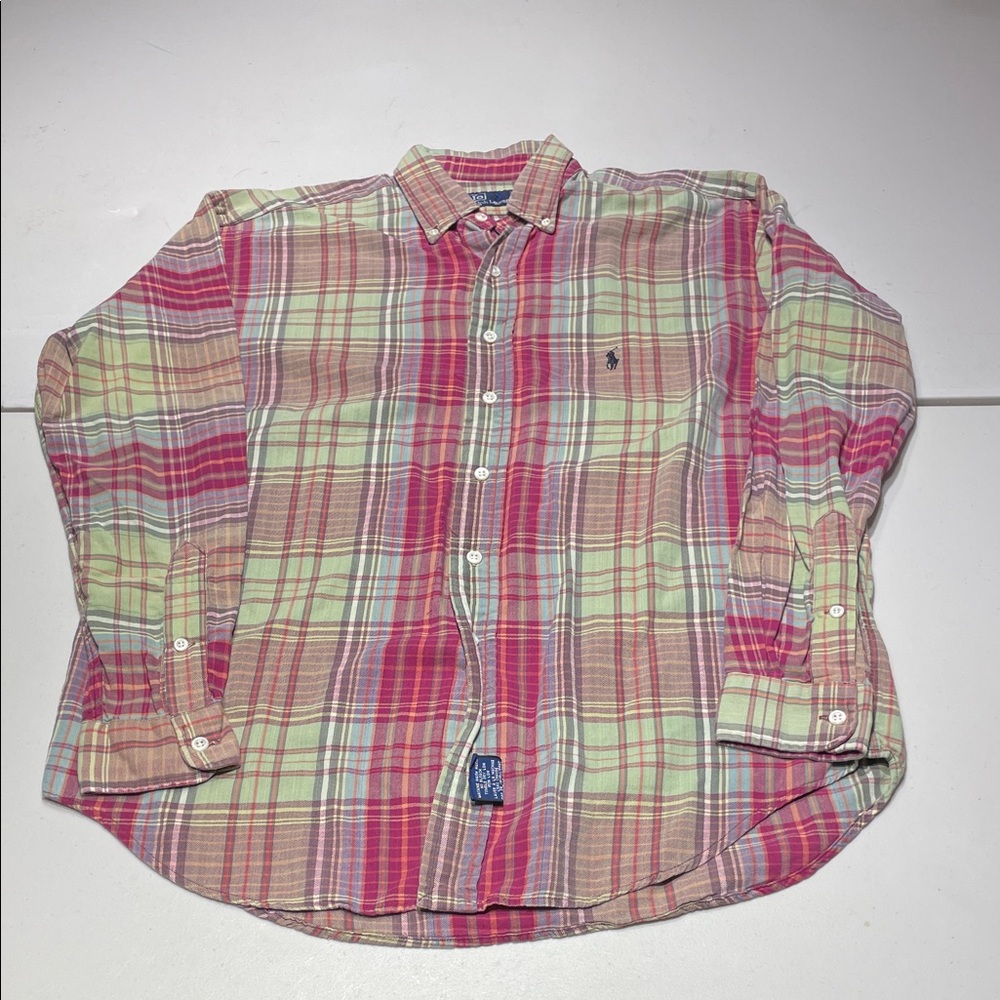 Ralph Lauren size medium Pink and Green Plaid flannel Button Down Shirt